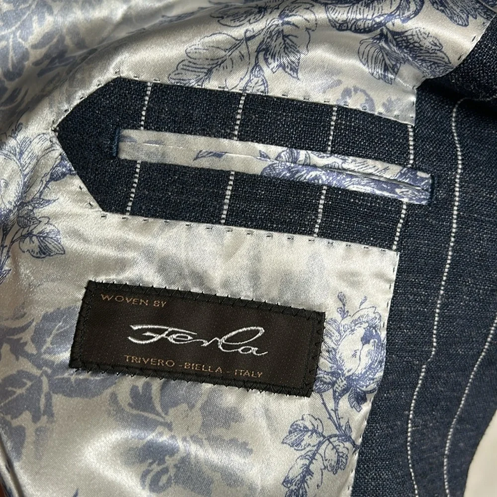 Atelier Munro Men’s Custom Made Linen Blend Striped Suit Set see measurements